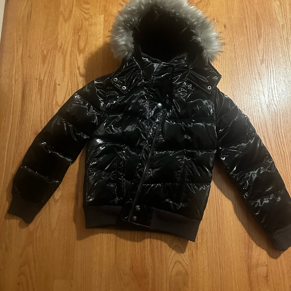 Abercrombie & Fitch Glossy Black Puffer with Faux Fur Trim